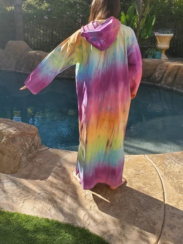 Maya Antonia Unisex Hand Tie-Dye Rainbow Cotton-Linen Maxi Dress/Kaftan/Hoodie - 第 3/13 張圖片