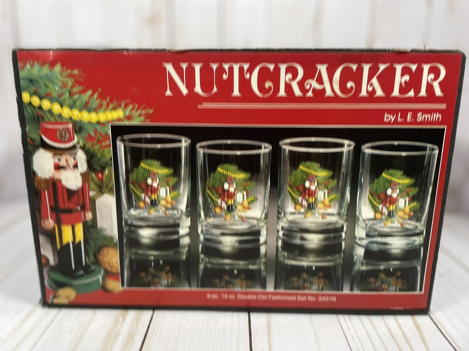 Vintage CHRISTMAS NUTCRACKER GLASSWARE 14OZ DOUBLE OLD FASHIONED SET 4