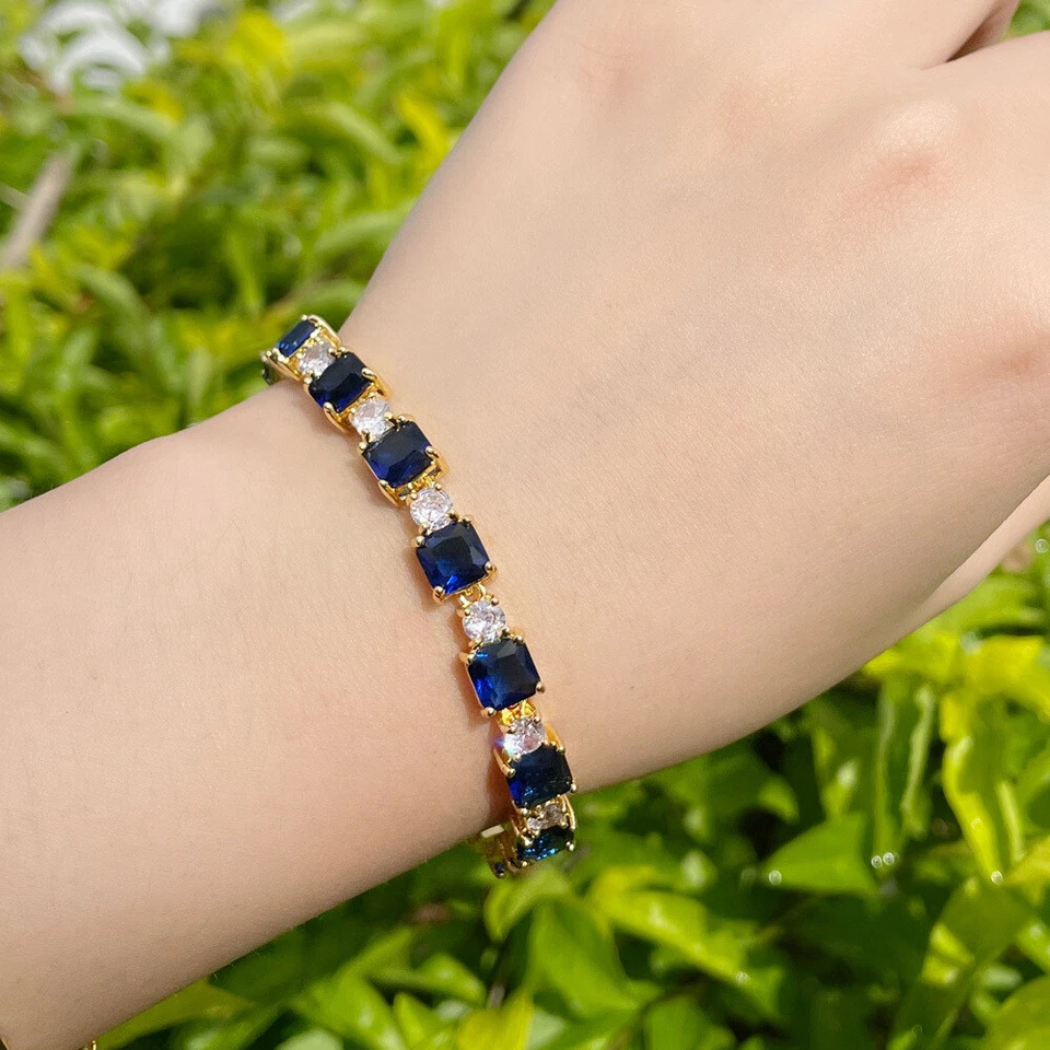 New Mix Color Square Ocean Blue White Topaz Gems Charm Women Bracelets Gold - Image 3 of 4