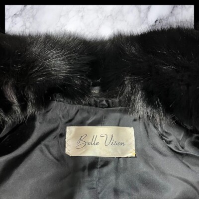 Belle Vison Saga Fox Fur Half Coat Mid Length Size-L Black fashion