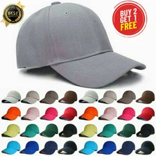 Mens Womens Plain Baseball Cap Hat Polo Style Wool Hook & Loop Adjustable Caps