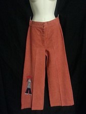 VTG 70s Wide Leg Elephant Pants High Waist Raggedy Ann Salmon Orange Hippy 27-30