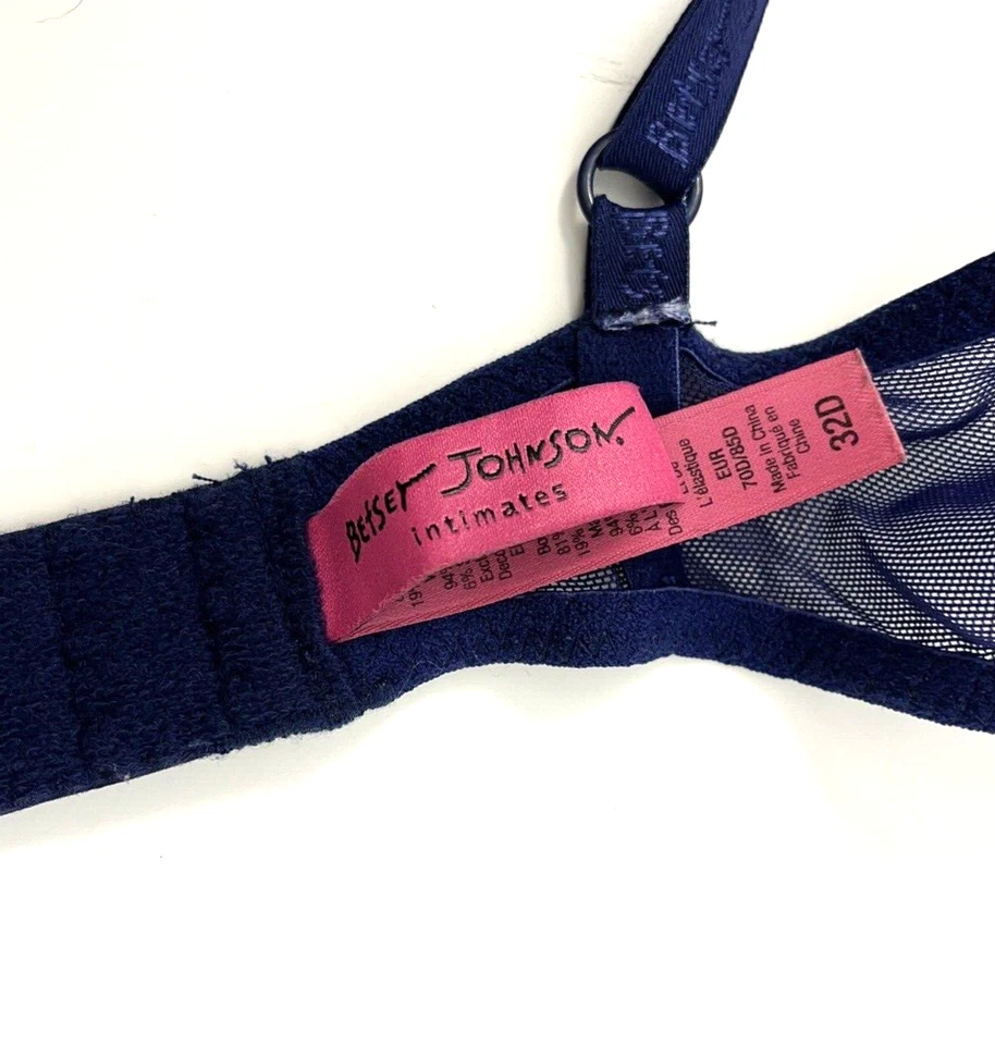 Betsey Johnson 32D Bra Push Up Blue Lace Overlay - Image 3 of 4