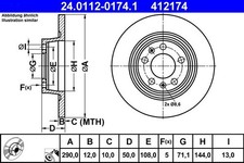 2x ATE Bremsscheibe 24.0112-0174.1 für PEUGEOT
