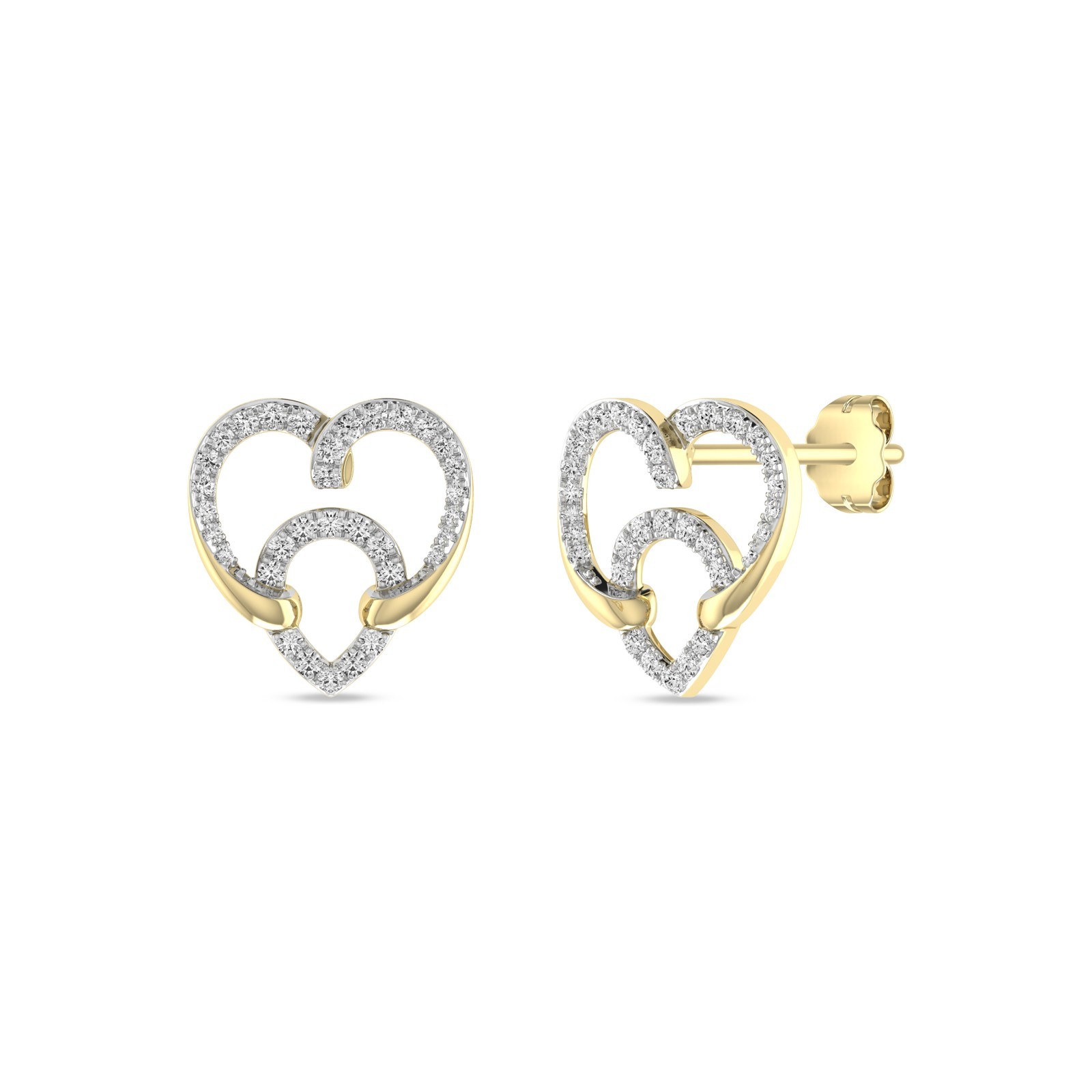 Aretes de oro amarillo de 10kt con corazón abierto de diamantes naturales de 0,30 quilates