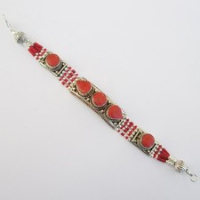 Bracciale Corallo Argento Tibetano Vintage Delicato Filo Fili Gioielli Minima...