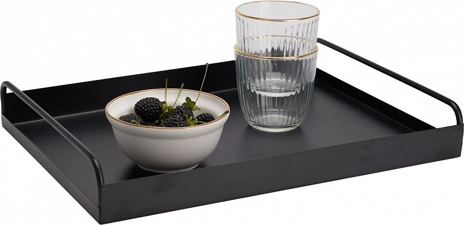 Serviertablett Metalltablett Schwarz 2 Tlg. 37,5 x 28cm 2 Griffe Schwarz Küche - Bild 2 von 4