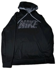    Nike Hoodie Pullover Black Camo Spellout Therma Fit Sweatshirt Mens Large