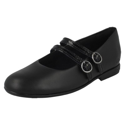 Mädchen Clarks Leder Doppelriemen Schnalle Mary Jane Schulschuhe ''Finja Bar''