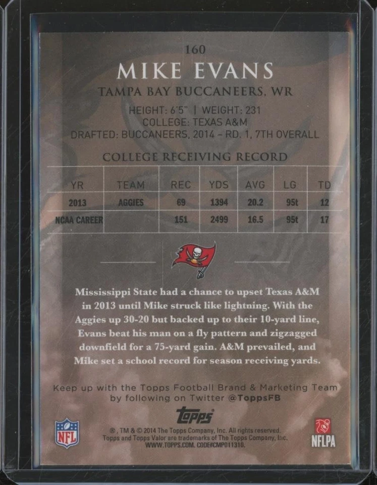 2014 Topps Valor MIKE EVANS #160 RC Rookie Strength Parallel /499 JA824 - Image 2 of 2