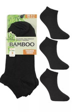 12 Pairs Ladies Women Black Bamboo Anti Bacterial Soft Ankle Trainer Socks 4-7