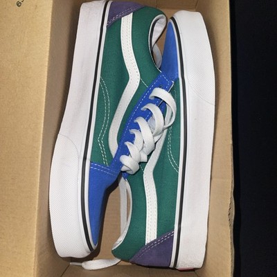 Vans Kids Old Skool (Retro Court) Multi/ True White Youth Skate Shoes Canvas