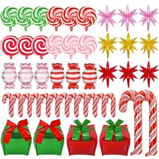 45 Pcs Christmas Foil Balloons Decorations Set, Candy Cane, Gift Box, Explosi...