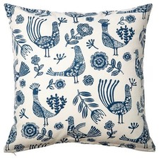 IKEA KRUTBRANNARE Cushion Cover, Natural/Blue, Birds Floral Pattern 20x20"
