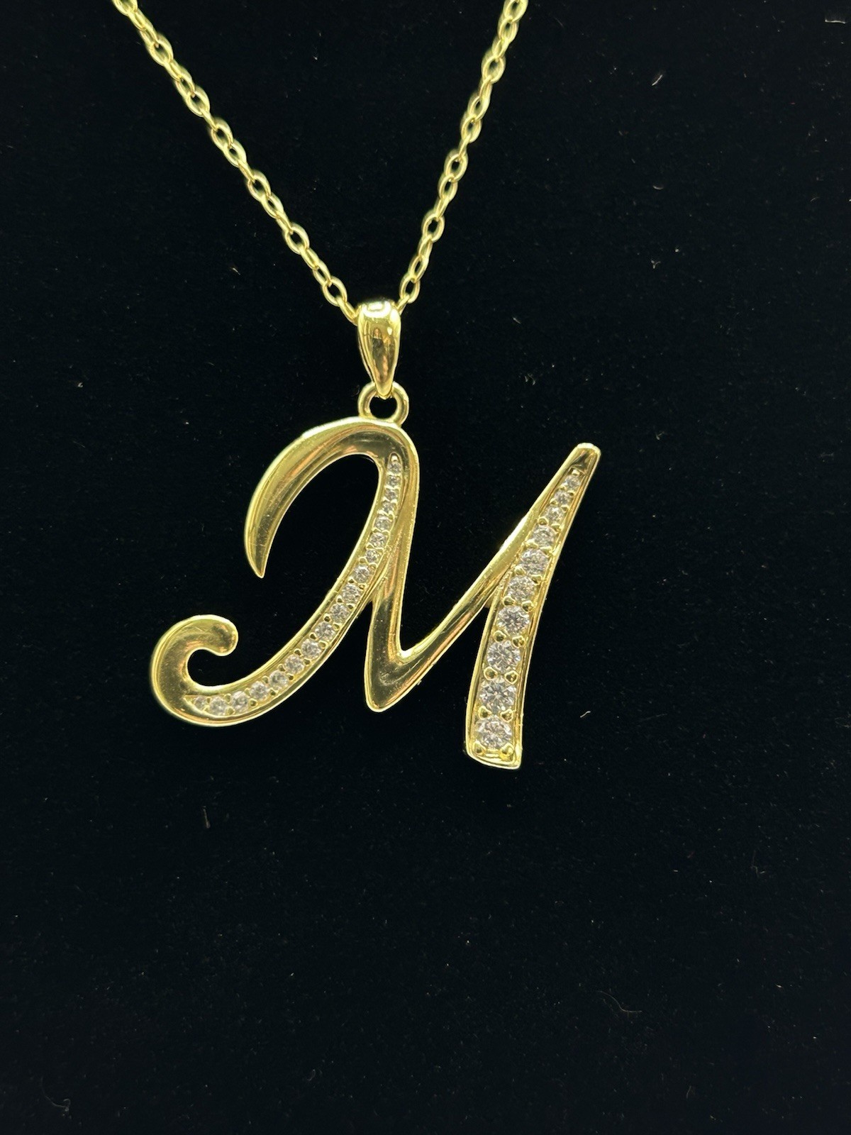 Gold Plated Sterling Cursive M Script Initial wit… - image 3
