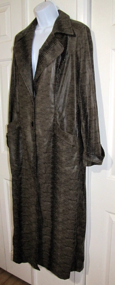 DE COLECCIÓN AÑOS 90 EE. UU. Abrigo Colecciones By Connie Largo Completo Marrón Imitación Piel de Serpiente Wm M/L Foto 2 de 4