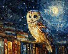 Leonid Afremov SHIMMERING OWL ARCHIVE Oil Painting 34"x28" by Official GICLEE