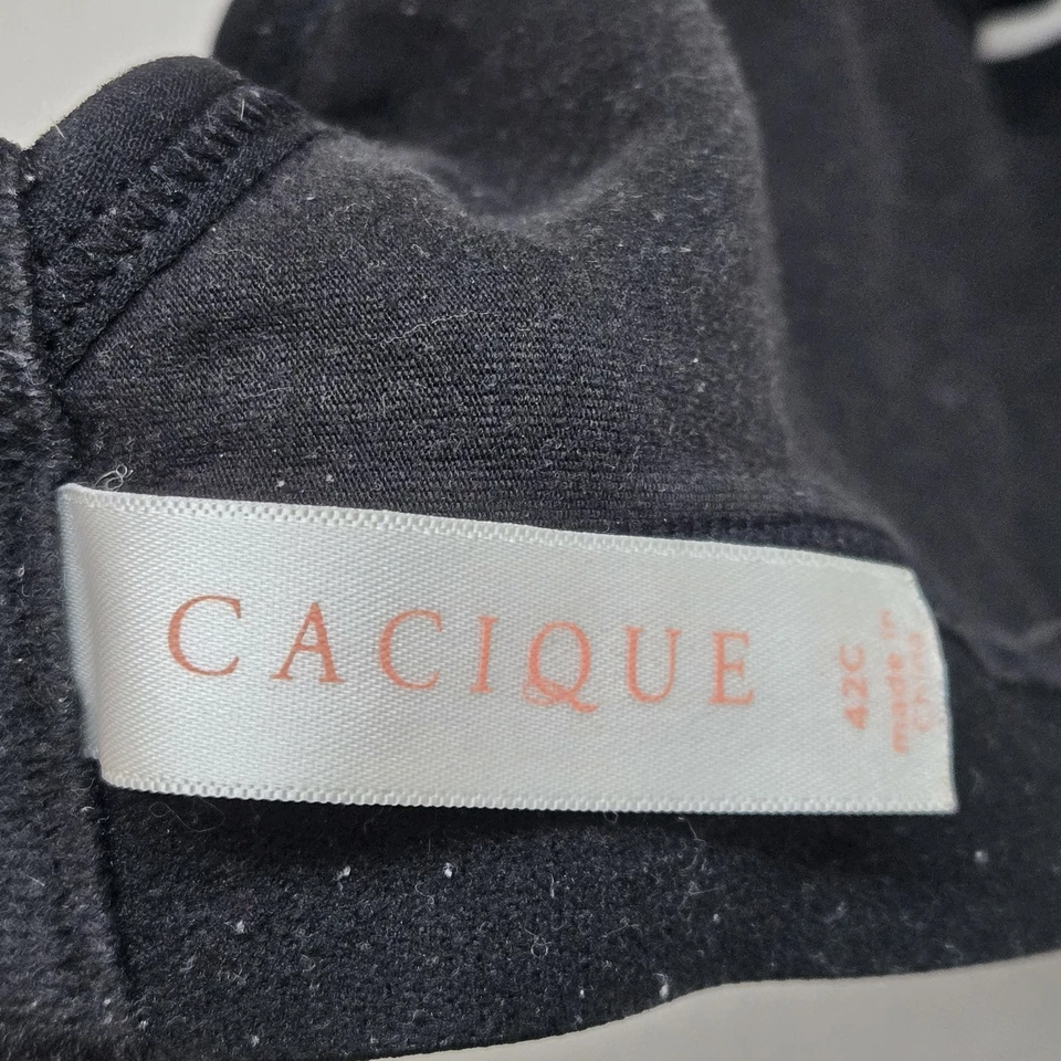 Sujetador Cacique para mujer 42C negro geométrico sin forro cobertura completa inalámbrico lazo de encaje Foto 3 de 4