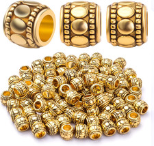100Pcs Antique Gold Large Hole Spacer Beads Tibetan Alloy European Barrel Bea...