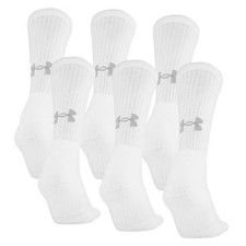 Under Armour L120001 Unisex White 6-Pair Training Cotton Blend Crew Socks Size L