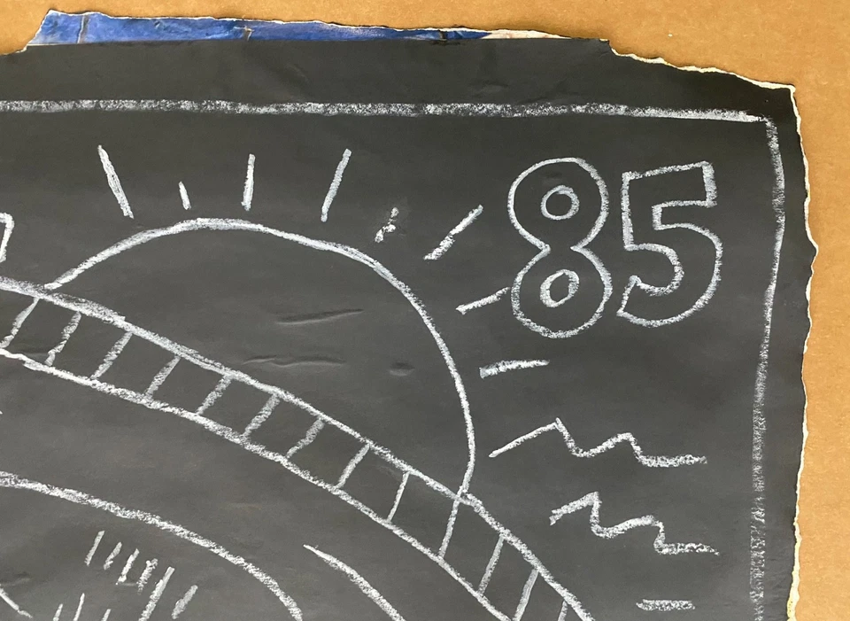 РЕДКИЙ рисунок большого мела в рамке Keith Haring NYC Subway 1980-е на черной бумаге - Изображение 3 из 4