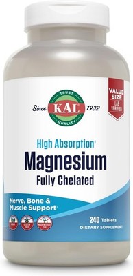 KAL Magnesium Glycinate Tablets, Fully Chelated, High Absorption Formula with Ma
