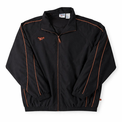Vintage Reebok Full Zip Windbreaker Jacket Large Black Orange Piping