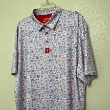 Bogey Bros Shirt Mens XL White Polo Merica Fireworks USA Golf Performance