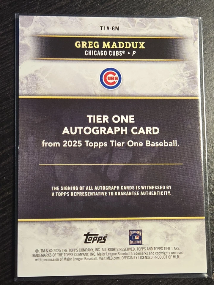2025 Topps Tier One Baseball #T1A-GM  Tier One Autograph GREG MADDUX  23/25 Read - Image 4 of 4