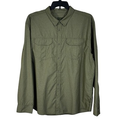 PrAna XX-Large Mens Citadel Button-Up Shirt Long Roll-Tab Sleeves Pockets Green