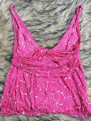 Vintage Y2K Trägertop von Diane von Furstenberg rosa Blätterdruck Seide Gr. M 10 12