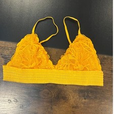 Aerie Yellow Floral Lace Bralette Womens Medium Smocked Band Adjustable Straps