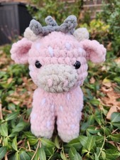 Handmade Crochet Strawberry Cow Pink Plush Stuffed Animal
