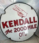 Vintage Kendall The 2000 Mile Oil Double Sided Porcelain Enameled Sign 24" Dia