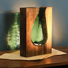 Wood and Glass Inlay Vases Farmhouse Wooden Glass Flower Vase Solid 9.29 Inches