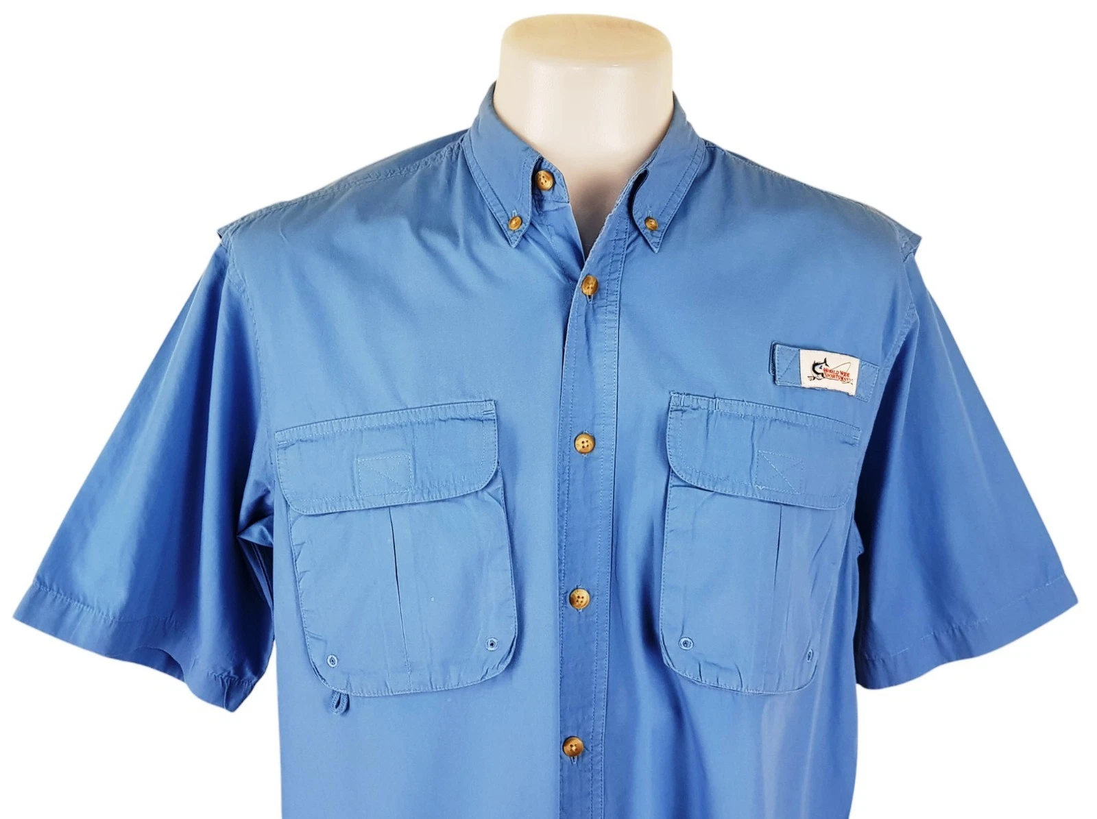 WORLDWIDE SPORTSMAN Mens Blue S/S VENTED FISHING SHIRT Outdoor - M - 48" - £59