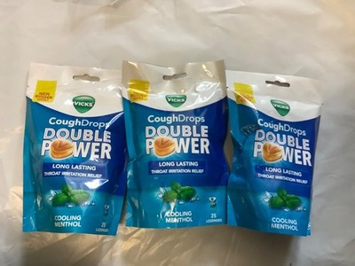 3*Vicks Cough Drops Double Power Menthol Flavor 25ct Sore Throat & Cough Relief