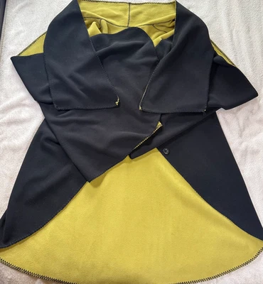 Schalkape Swing Mantel schwarz & Chartreuse Wende Fleece breiter Kragen Lagenlook - Bild 1 von 4