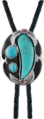 Native American Indian Ivory Shape Turquoise Stone Bolo Tie Vintage Necktie