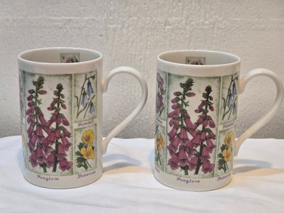 2 DUNOON BOTANICAL MUGS/CUPS FEATURING FLOWERS, SCOTLAND
