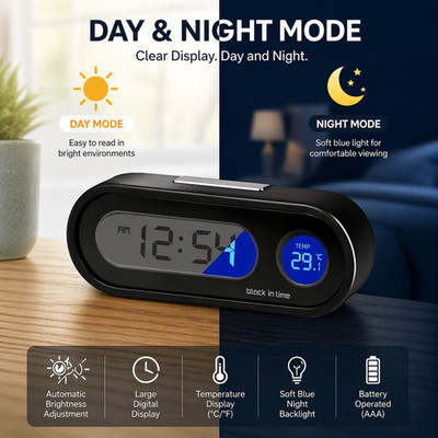 Mini Auto Uhr Digital LCD Anzeige mit Thermometer Hintergrundlicht Dashboard