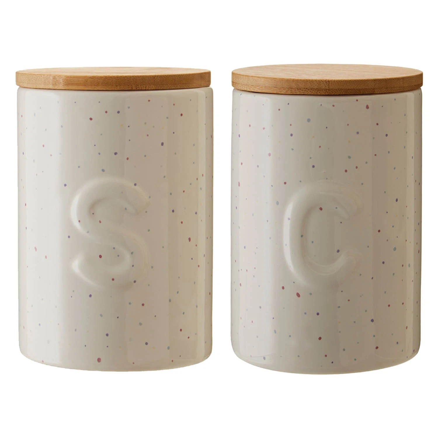 Fenwick Set of 2 780ml Dolomite Sugar and Coffee Canister Jar Wooden Lid Speckle