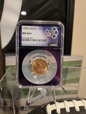 1908 $5 NGC MS 65+ Gold Liberty Half Eagle, GEM+ UNC Five Dollar Coin