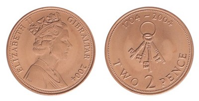 Gibraltar 2 Pence, 2004, KM #1044, XF-Extremely Fine, Commemorative