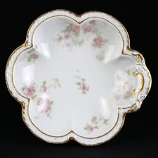 Haviland Limoges Schleiger 42 Pink Rose Bonbon Bowl, Antique Double Gold 8 3/8"