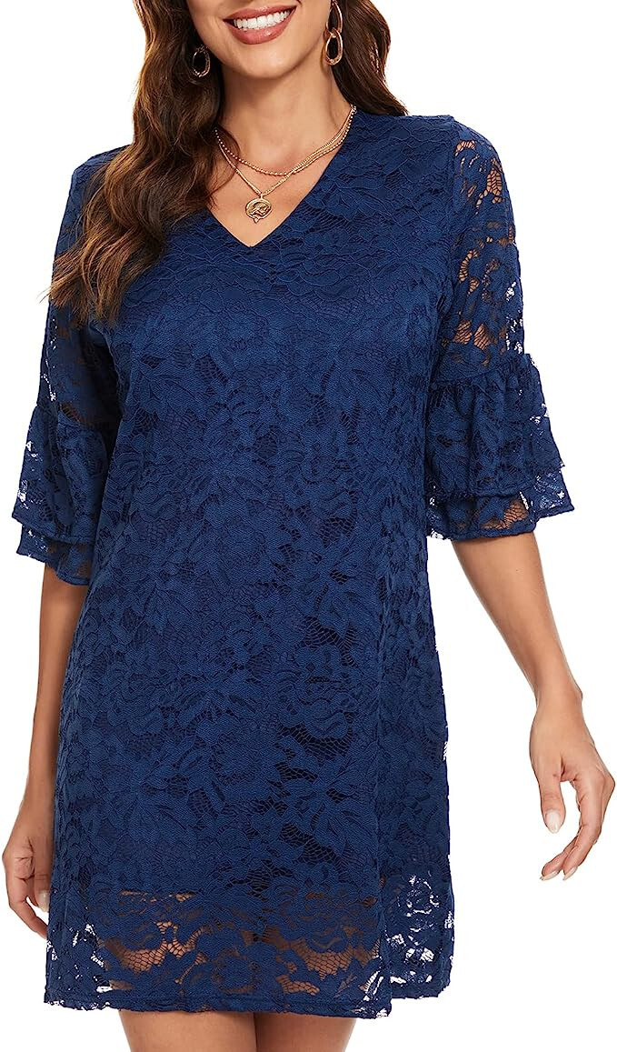 navy blue short sleeve lace dress Womens Love & Roses Navy Lace Short Sleeve Midi Dress US 8