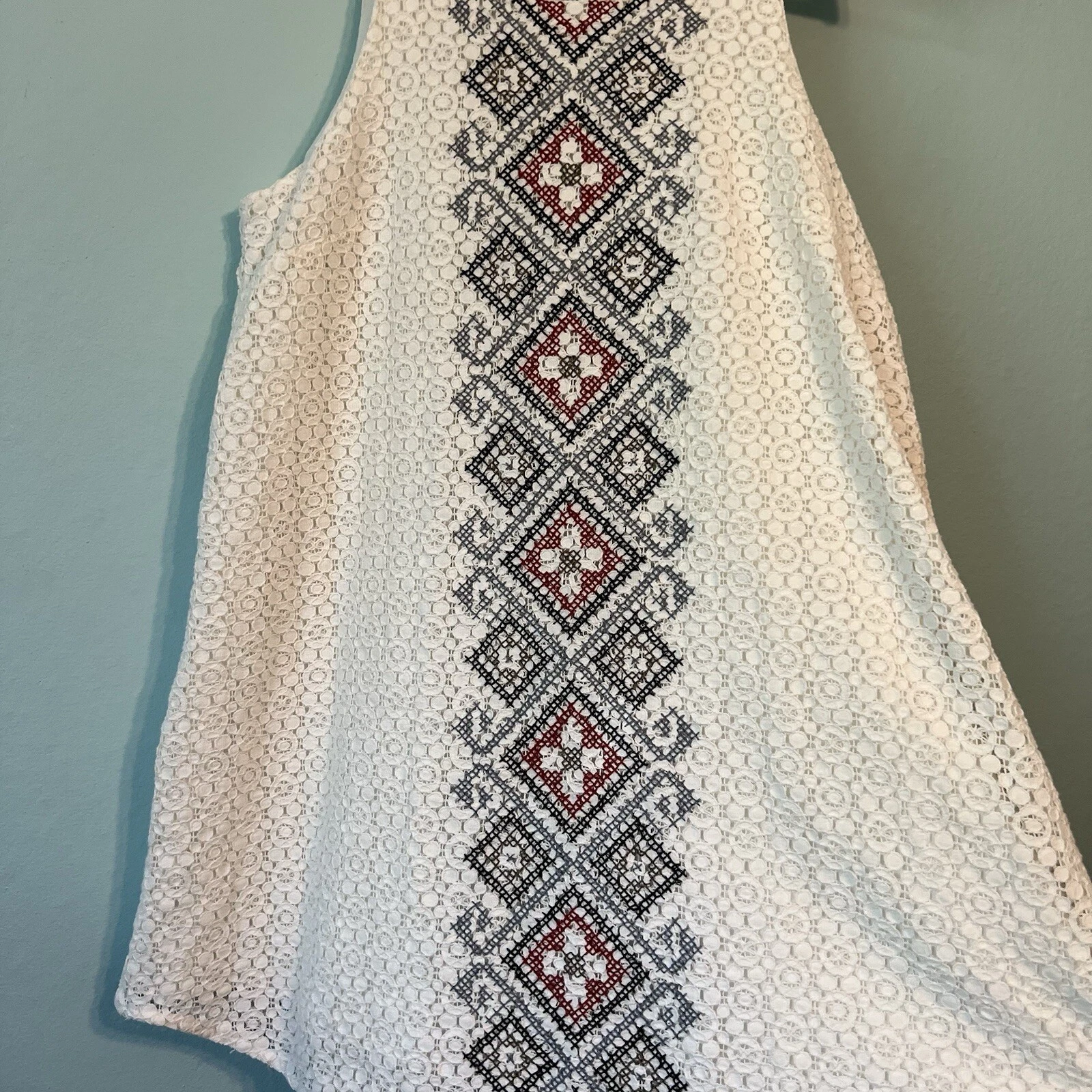 OFF WHITE Abito UMGEE senza maniche in pizzo ricamato bianco sporco panna bohemien taglia M