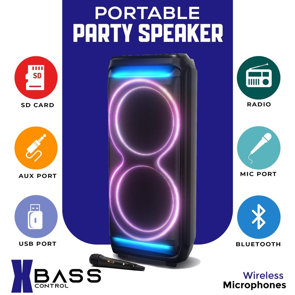 Powerful Dual 15” Bluetooth Party Speaker – 100W RMS, Deep Bass