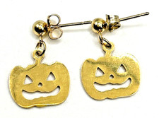 Gold Stainless Steel Filigree Jack-O-Lantern Dangle Post Earrings Goth Halloween