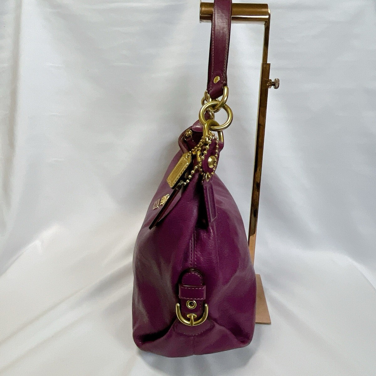 COACH Purple Leather Shoulder Bag with Gold Hardware - Excellent